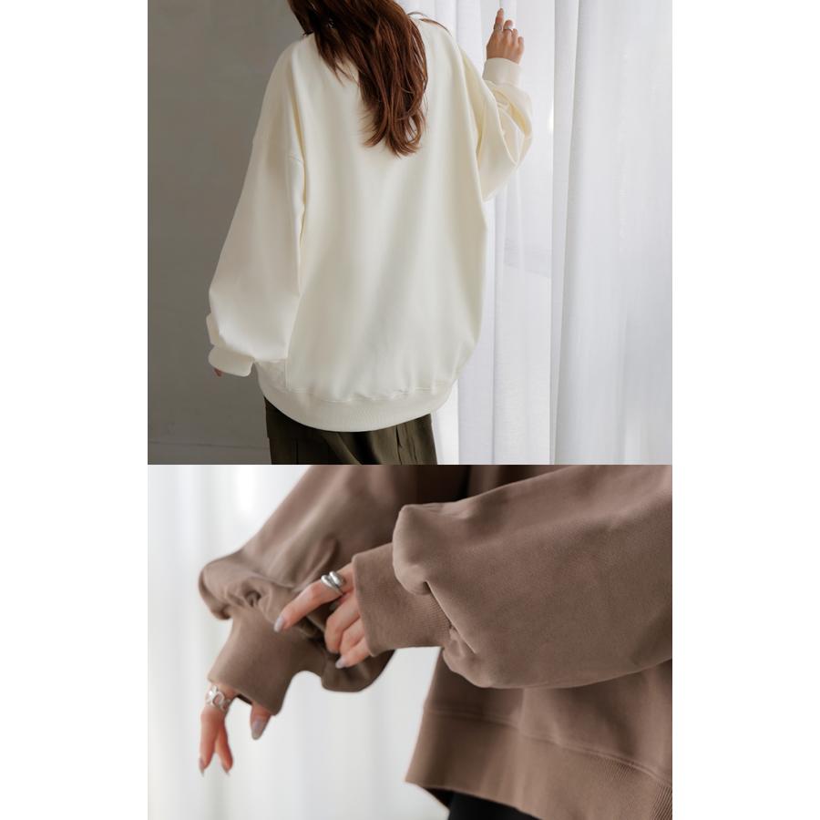 スウェット ロング ボリュームスリーブ トップス レディース プルオーバー トレーナー オーバー 無地 長袖 長い クルーネック Uネック リブ | HUG.U | 30