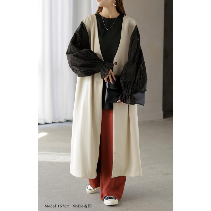 カットソー ロンT レース レディース トップス 長袖 綿100 Tシャツ ロング ティーシャツ 異素材 ドッキング クルーネック ドルマン ボリュームスリーブ ゆったり | HUG.U | 15