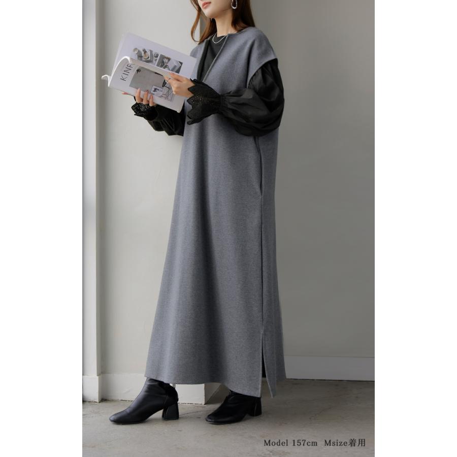 カットソー ロンT レース レディース トップス 長袖 綿100 Tシャツ ロング ティーシャツ 異素材 ドッキング クルーネック ドルマン ボリュームスリーブ ゆったり | HUG.U | 07
