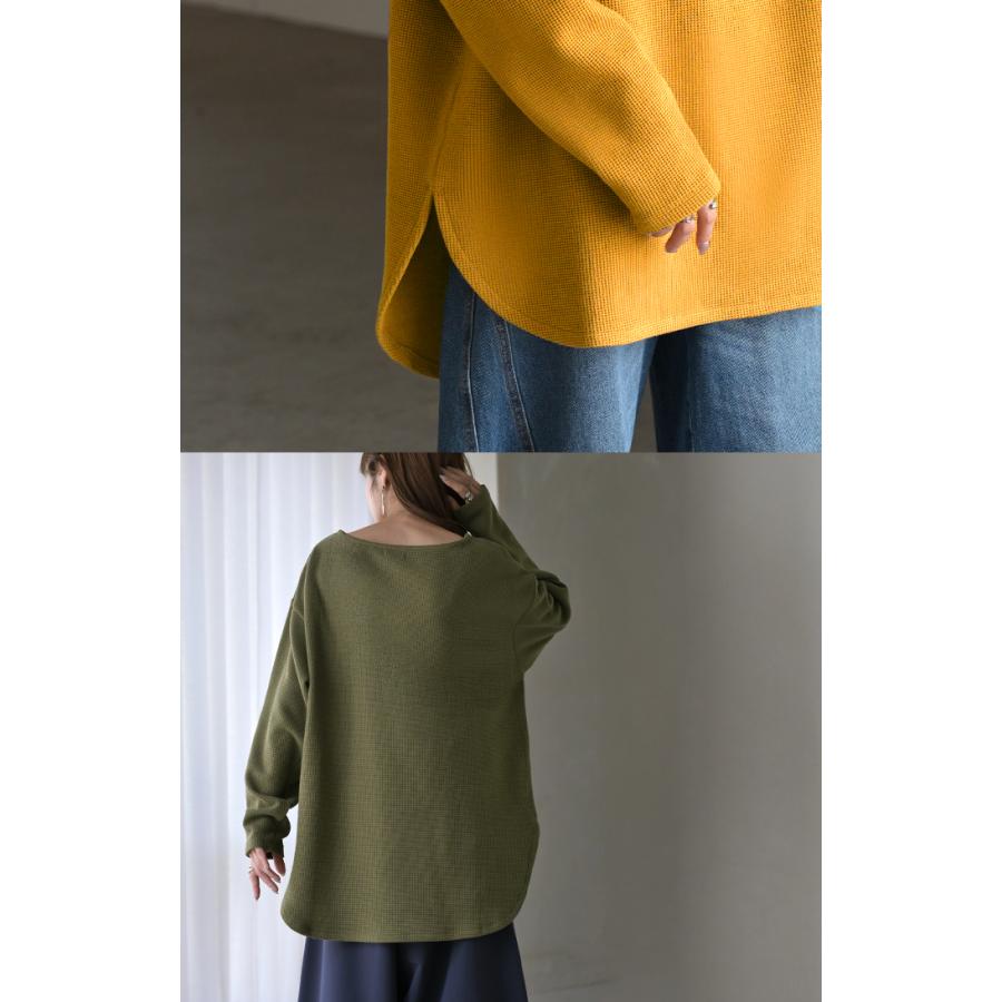 カットソー ロンT ワッフル プルオーバー レディース トップス Tシャツ 長袖 ロング ティーシャツ チュニック クルーネック 長い ドルマン ドルマンスリーブ | HUG.U | 22