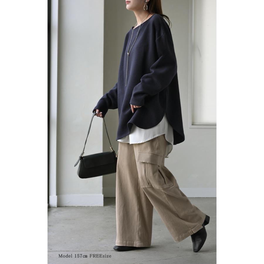 カットソー ロンT ワッフル プルオーバー レディース トップス Tシャツ 長袖 ロング ティーシャツ チュニック クルーネック 長い ドルマン ドルマンスリーブ | HUG.U | 08