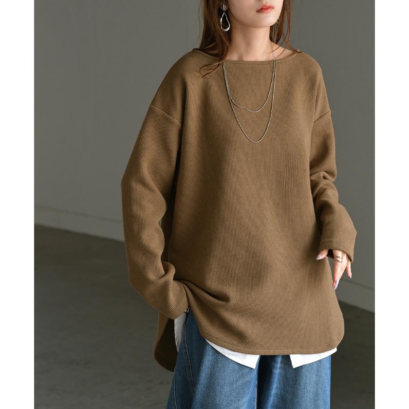 HUG.U カットソー ロンT ワッフル プルオーバー レディース