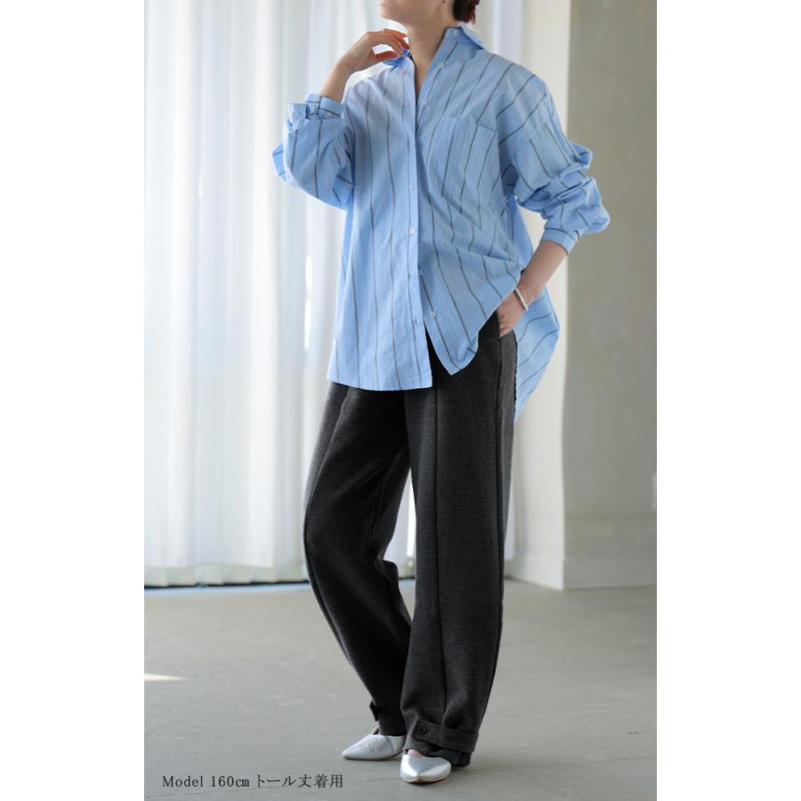 パンツ ワイド ワッフル レディース ワイドパンツ ロング ロングパンツ カーブパンツ 体型カバー ボトムス | HUG.U | 22