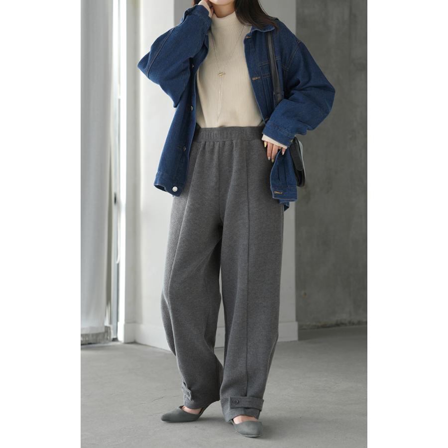 パンツ ワイド ワッフル レディース ワイドパンツ ロング ロングパンツ カーブパンツ 体型カバー ボトムス | HUG.U | 10