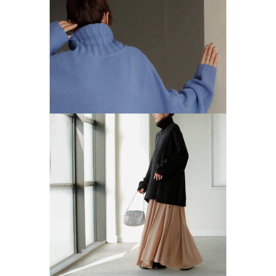 ニット タートルネック ケーブル ロング レディース トップス セーター オーバー プルオーバー ケーブル編み ハイネック 長袖 長い | HUG.U | 17