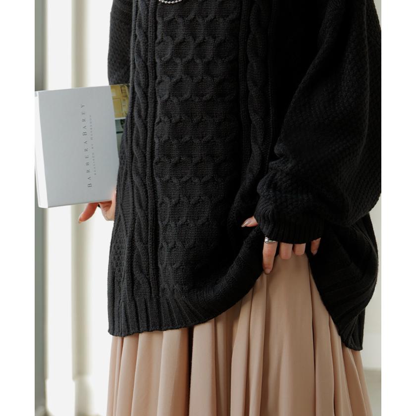 ニット タートルネック ケーブル ロング レディース トップス セーター オーバー プルオーバー ケーブル編み ハイネック 長袖 長い | HUG.U | 07