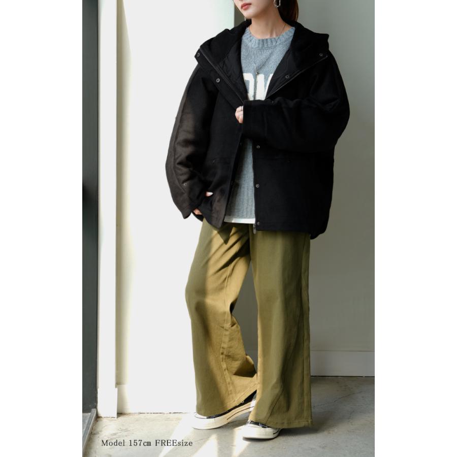 アウター ジャケット シャギー 中綿 ドルマン レディース ロング ロングコート パーカー ブルゾン オーバー コート フェザー 裏起毛 ハイネック フード 羽織 | HUG.U | 05