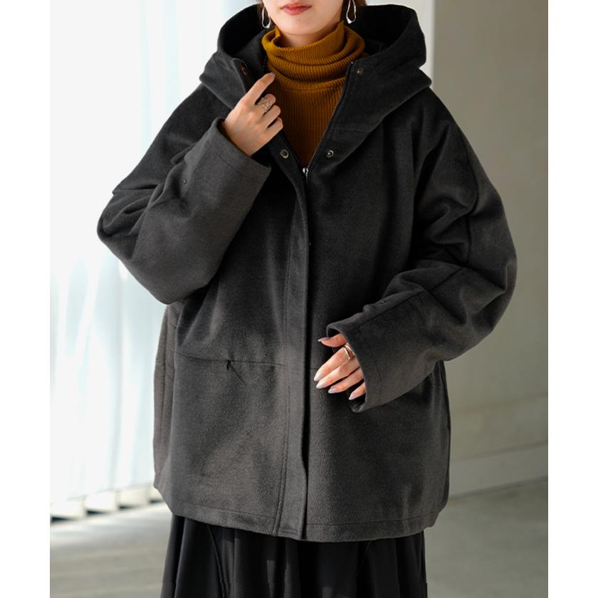 アウター ジャケット シャギー 中綿 ドルマン レディース ロング ロングコート パーカー ブルゾン オーバー コート フェザー 裏起毛 ハイネック フード 羽織 | HUG.U | 08