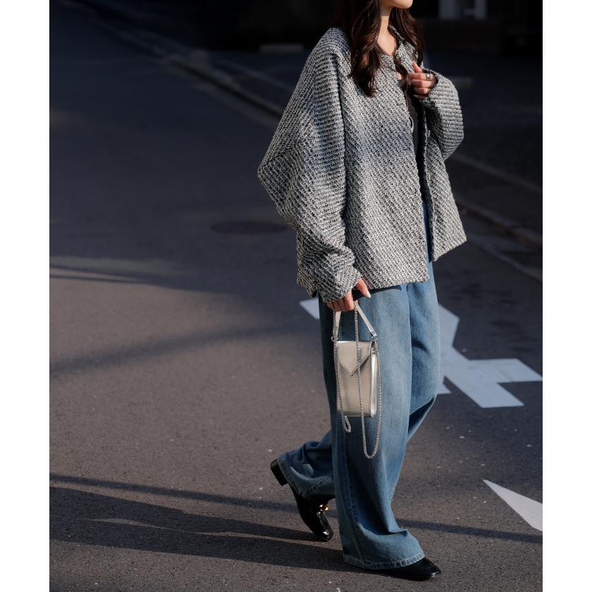 ジャケット ノーカラー ツイード ドルマン ワイド レディース ロング コートドルマンアウター 長袖 羽織 | HUG.U | 16