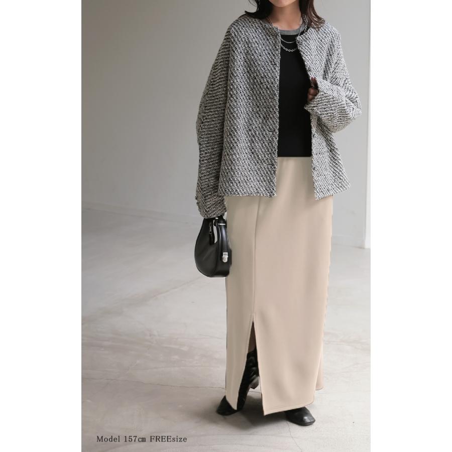 ジャケット ノーカラー ツイード ドルマン ワイド レディース ロング コートドルマンアウター 長袖 羽織 | HUG.U | 16