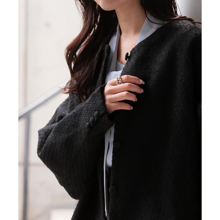 ジャケット ノーカラー ツイード ドルマン ワイド レディース ロング コートドルマンアウター 長袖 羽織 | HUG.U | 17