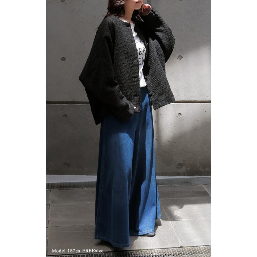 ジャケット ノーカラー ツイード ドルマン ワイド レディース ロング コートドルマンアウター 長袖 羽織 | HUG.U | 05