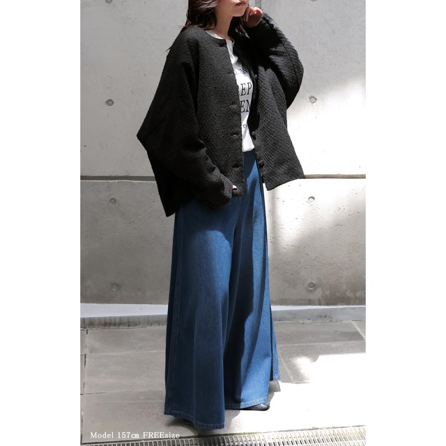 ジャケット ノーカラー ツイード ドルマン ワイド レディース ロング コートドルマンアウター 長袖 羽織 | HUG.U | 05