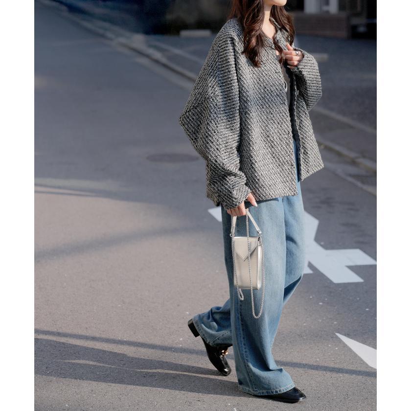 ジャケット ノーカラー ツイード ドルマン ワイド レディース ロング コートドルマンアウター 長袖 羽織 | HUG.U | 08