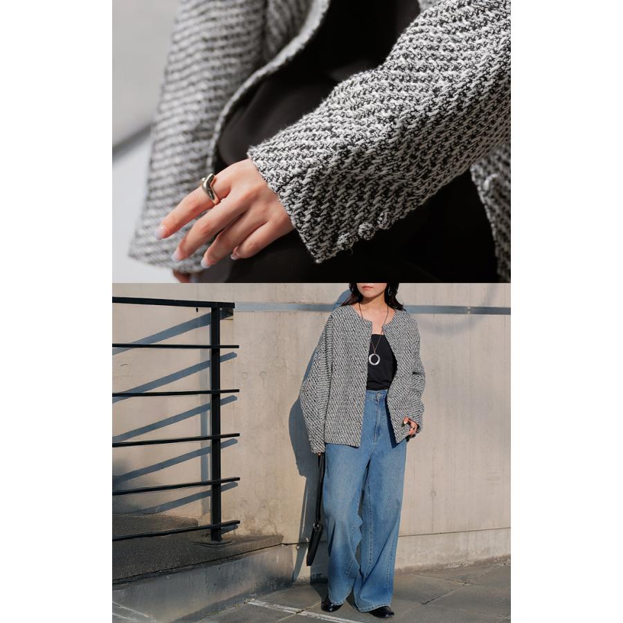 ジャケット ノーカラー ツイード ドルマン ワイド レディース ロング コートドルマンアウター 長袖 羽織 | HUG.U | 10