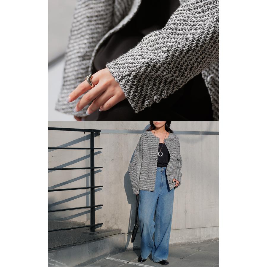 ジャケット ノーカラー ツイード ドルマン ワイド レディース ロング コートドルマンアウター 長袖 羽織 | HUG.U | 10