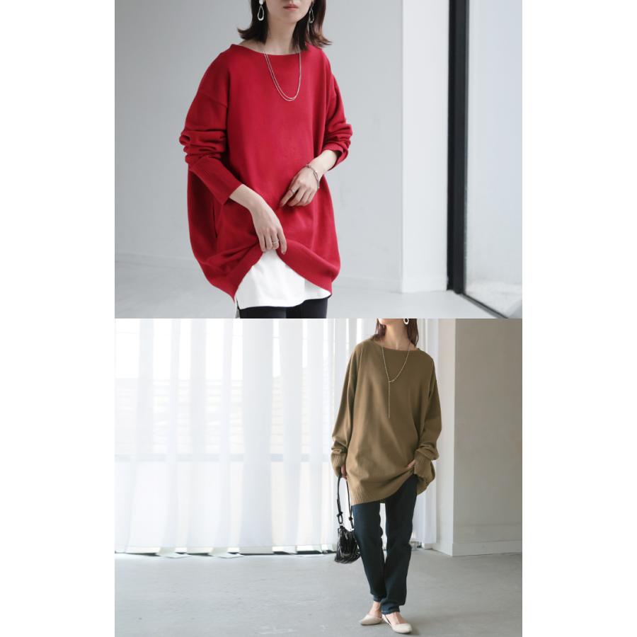 ニット トップス 手袋 指穴 レイヤードニット リブニット ライトニット レディース ボートネック セーター | HUG.U | 21