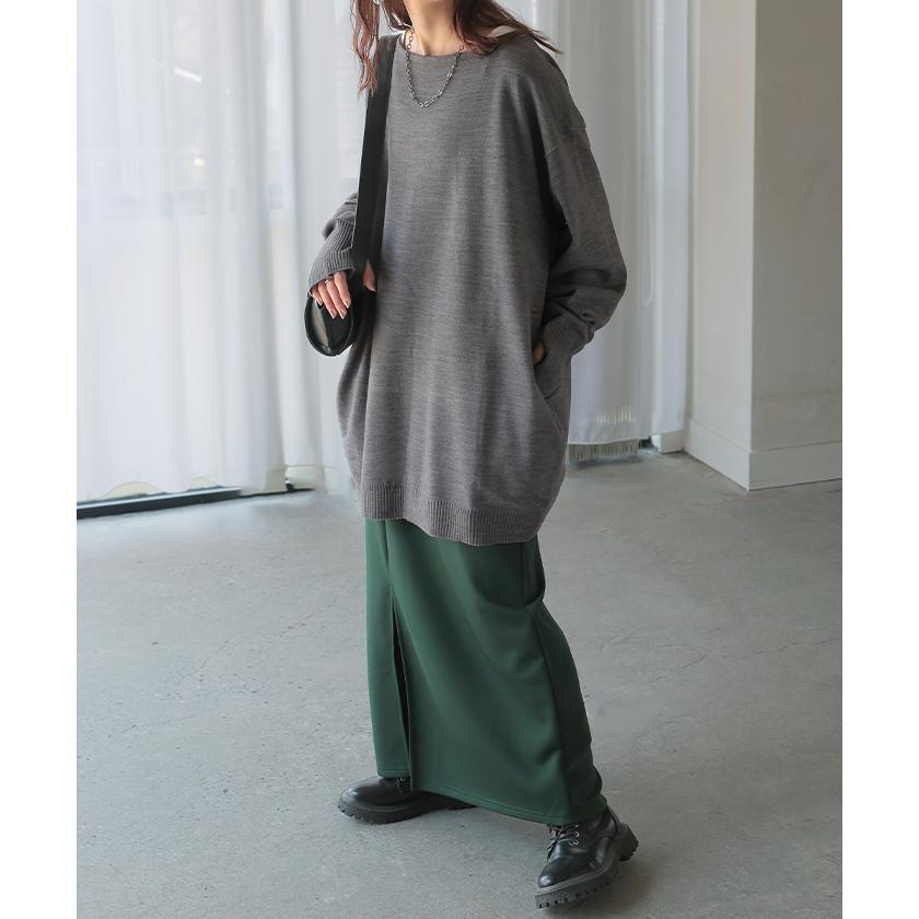 ニット トップス 手袋 指穴 レイヤードニット リブニット ライトニット レディース ボートネック セーター | HUG.U | 24