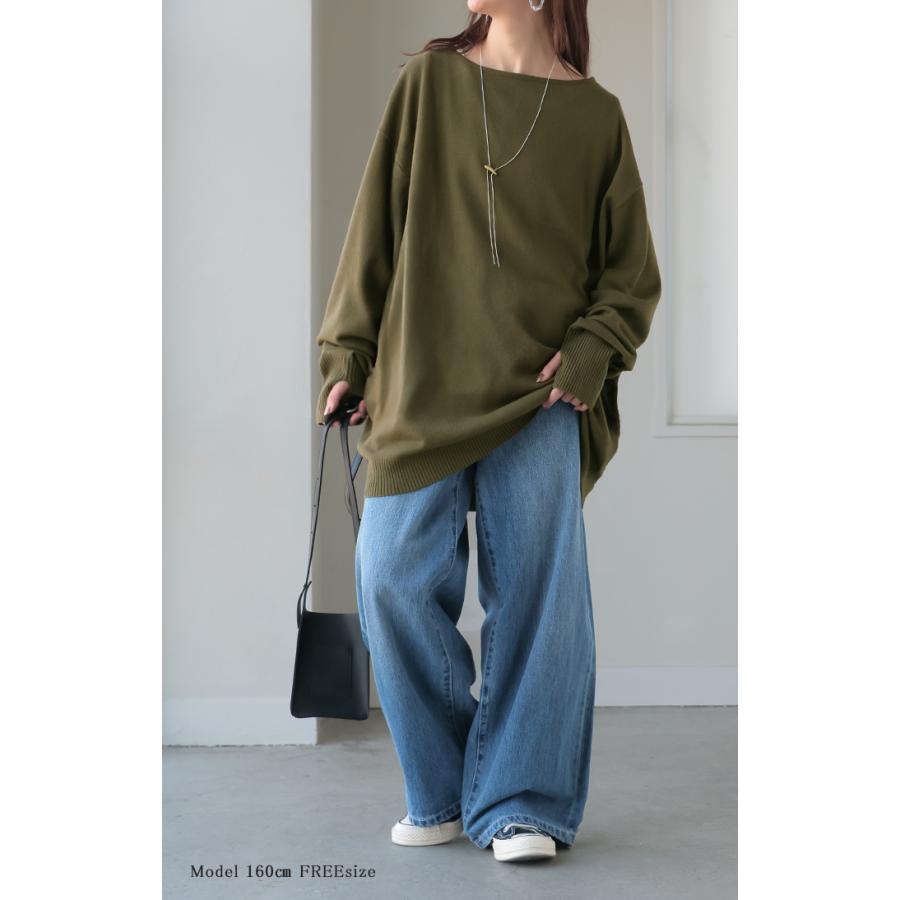 ニット トップス 手袋 指穴 レイヤードニット リブニット ライトニット レディース ボートネック セーター | HUG.U | 26