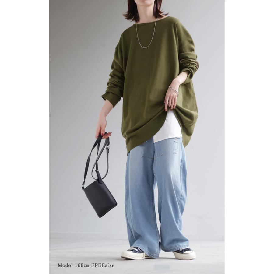 ニット トップス 手袋 指穴 レイヤードニット リブニット ライトニット レディース ボートネック セーター | HUG.U | 26