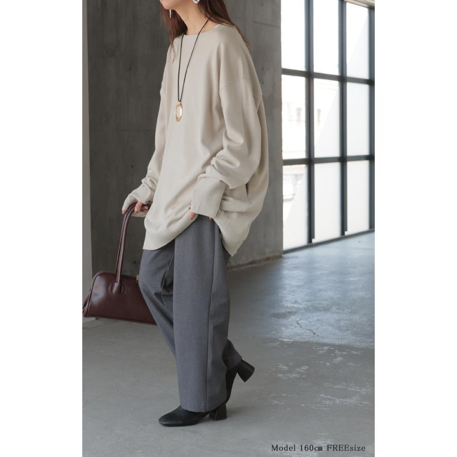 ニット トップス 手袋 指穴 レイヤードニット リブニット ライトニット レディース ボートネック セーター | HUG.U | 09