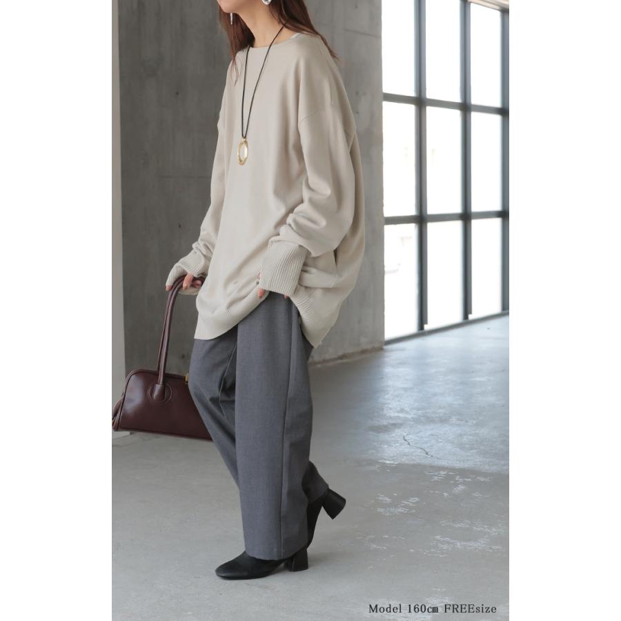 ニット トップス 手袋 指穴 レイヤードニット リブニット ライトニット レディース ボートネック セーター | HUG.U | 09