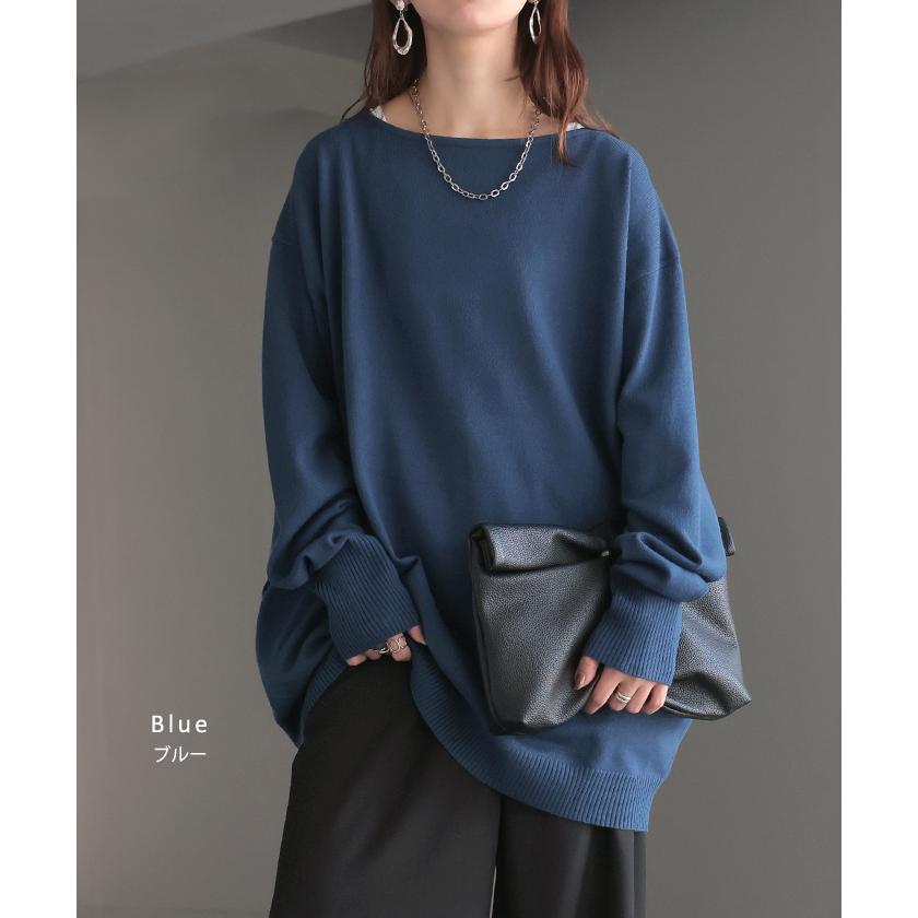 ニット トップス 手袋 指穴 レイヤードニット リブニット ライトニット レディース ボートネック セーター | HUG.U | 14