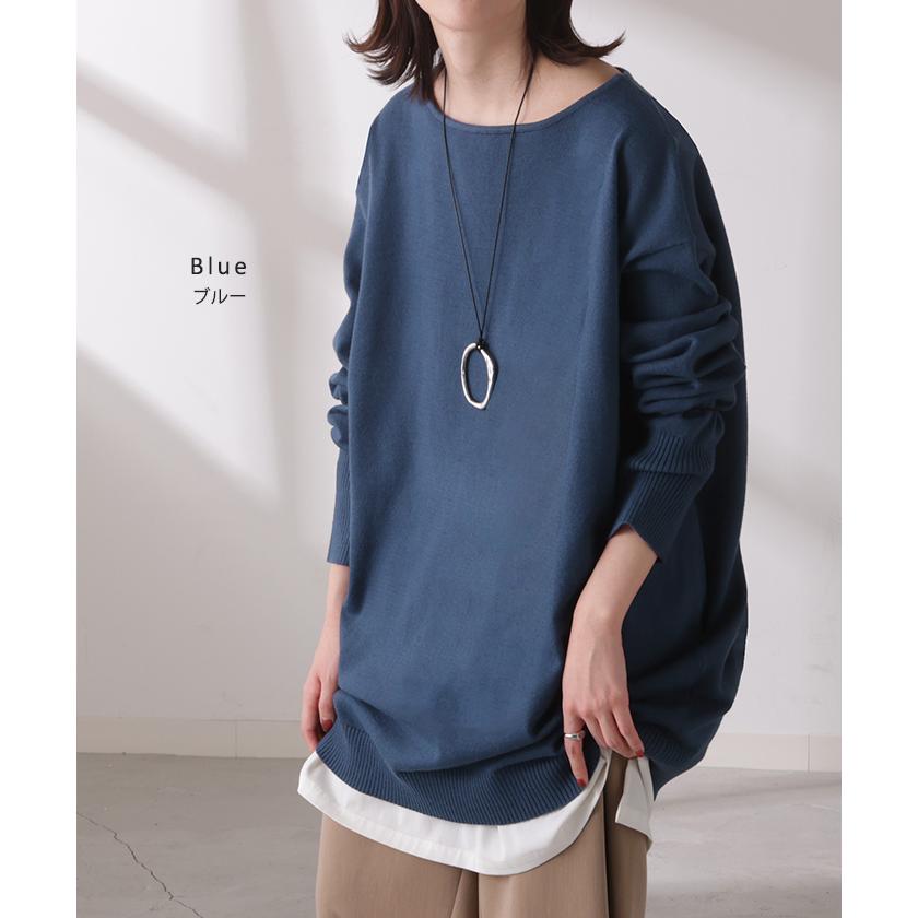 ニット トップス 手袋 指穴 レイヤードニット リブニット ライトニット レディース ボートネック セーター | HUG.U | 14