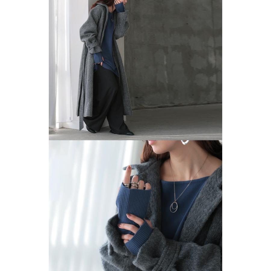 ニット トップス 手袋 指穴 レイヤードニット リブニット ライトニット レディース ボートネック セーター | HUG.U | 15