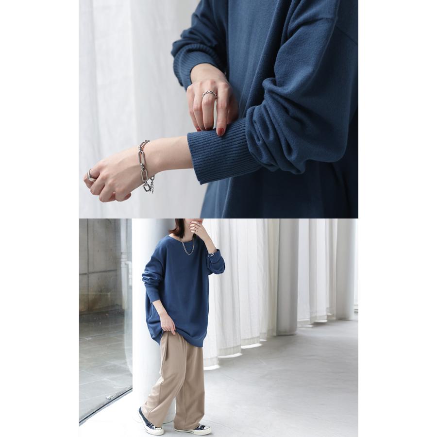 ニット トップス 手袋 指穴 レイヤードニット リブニット ライトニット レディース ボートネック セーター | HUG.U | 15