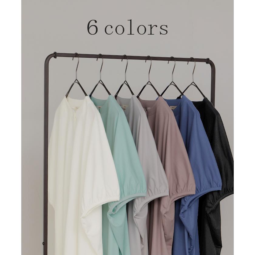 シャツ カーデ 接触冷感 UVカット レディース トップス ノーカラー バンドカラー ロング チュニック 半袖 無地 羽織 ドルマン ぽわん袖 ライトアウター きれいめ | HUG.U | 15