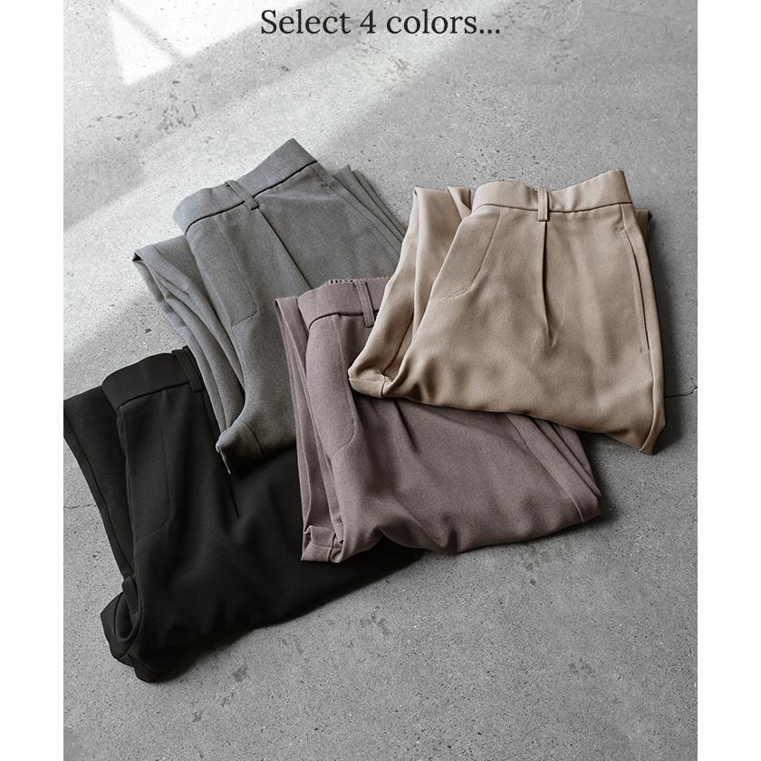 パンツ イージーケア ウール ライク ワイド テーパード タックパンツ レディース タック ワイドパンツ ストレッチ ロング ロングパンツ 体型カバー | HUG.U | 18