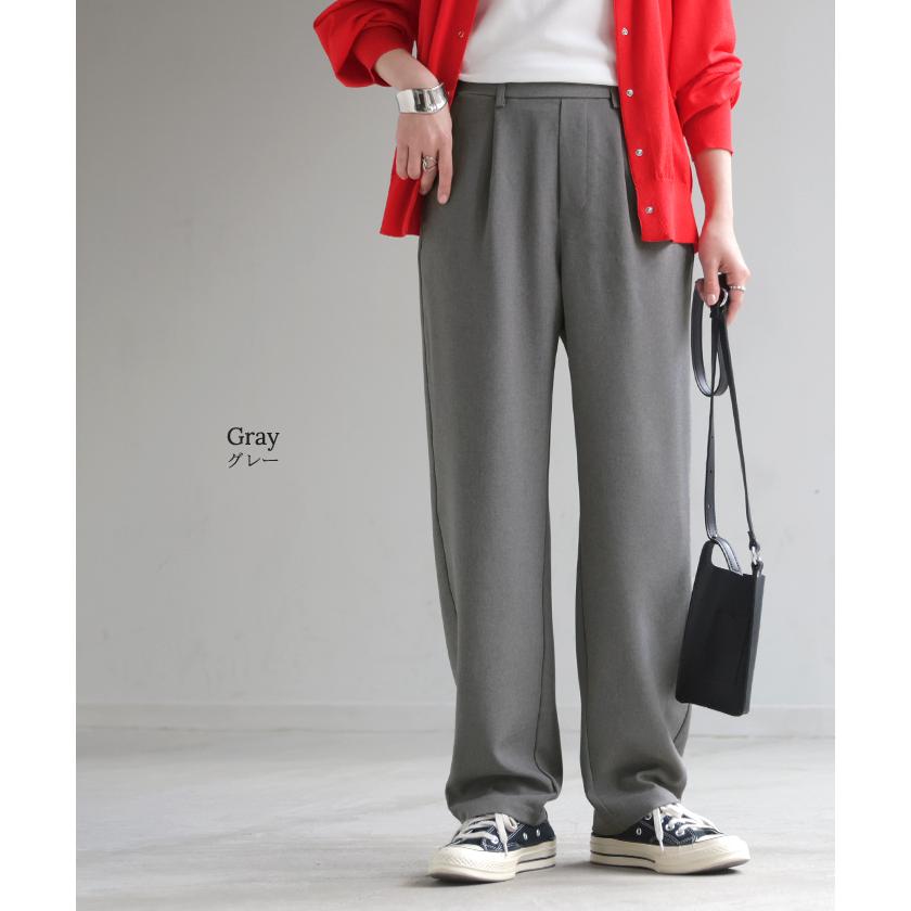 パンツ イージーケア ウール ライク ワイド テーパード タックパンツ レディース タック ワイドパンツ ストレッチ ロング ロングパンツ 体型カバー | HUG.U | 19