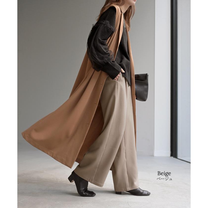 パンツ イージーケア ウール ライク ワイド テーパード タックパンツ レディース タック ワイドパンツ ストレッチ ロング ロングパンツ 体型カバー | HUG.U | 21