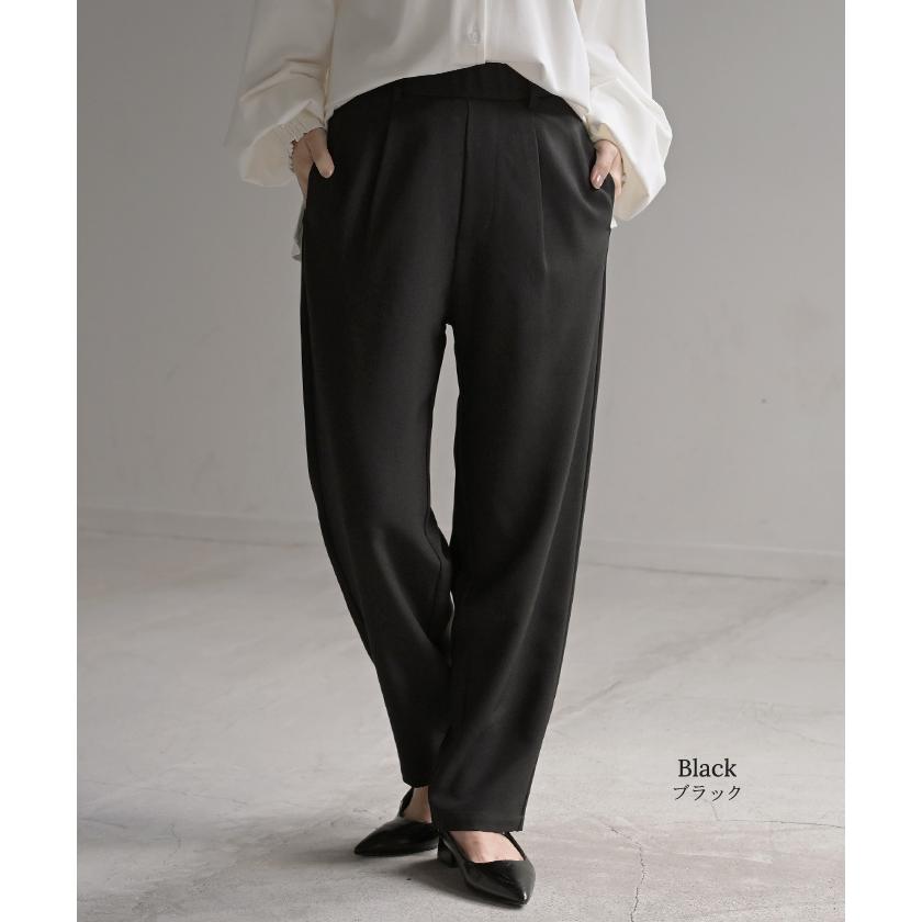 パンツ イージーケア ウール ライク ワイド テーパード タックパンツ レディース タック ワイドパンツ ストレッチ ロング ロングパンツ 体型カバー | HUG.U | 22