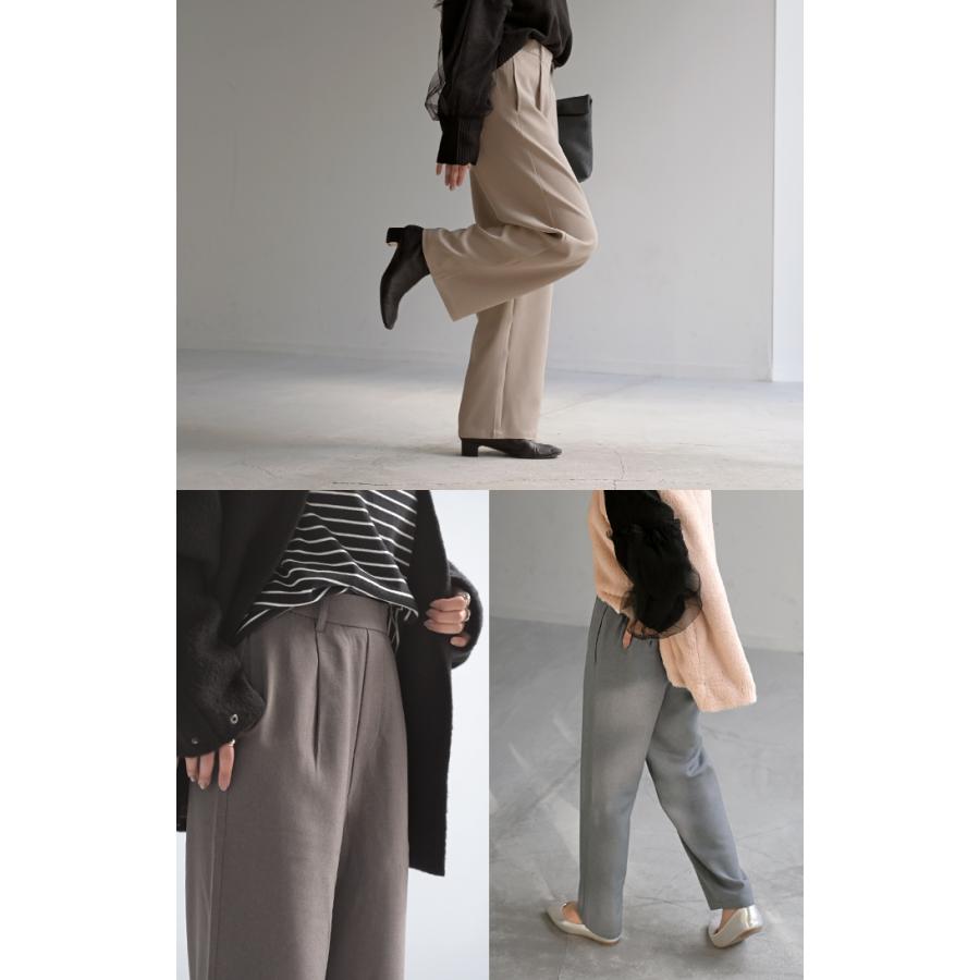 パンツ イージーケア ウール ライク ワイド テーパード タックパンツ レディース タック ワイドパンツ ストレッチ ロング ロングパンツ 体型カバー | HUG.U | 23