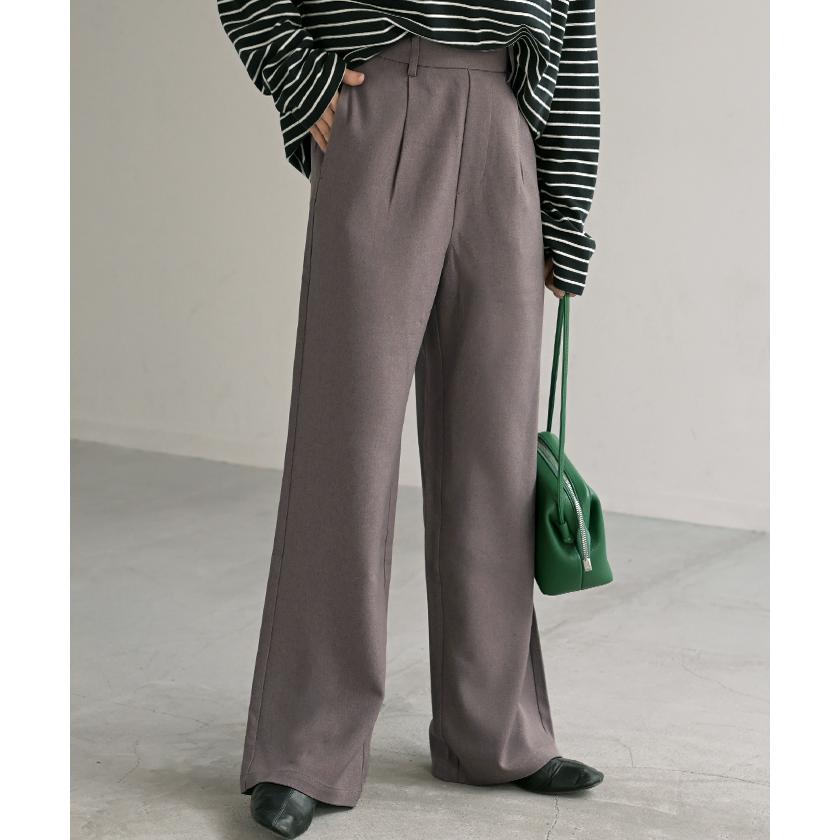 パンツ イージーケア ウール ライク ワイド テーパード タックパンツ レディース タック ワイドパンツ ストレッチ ロング ロングパンツ 体型カバー | HUG.U | 08