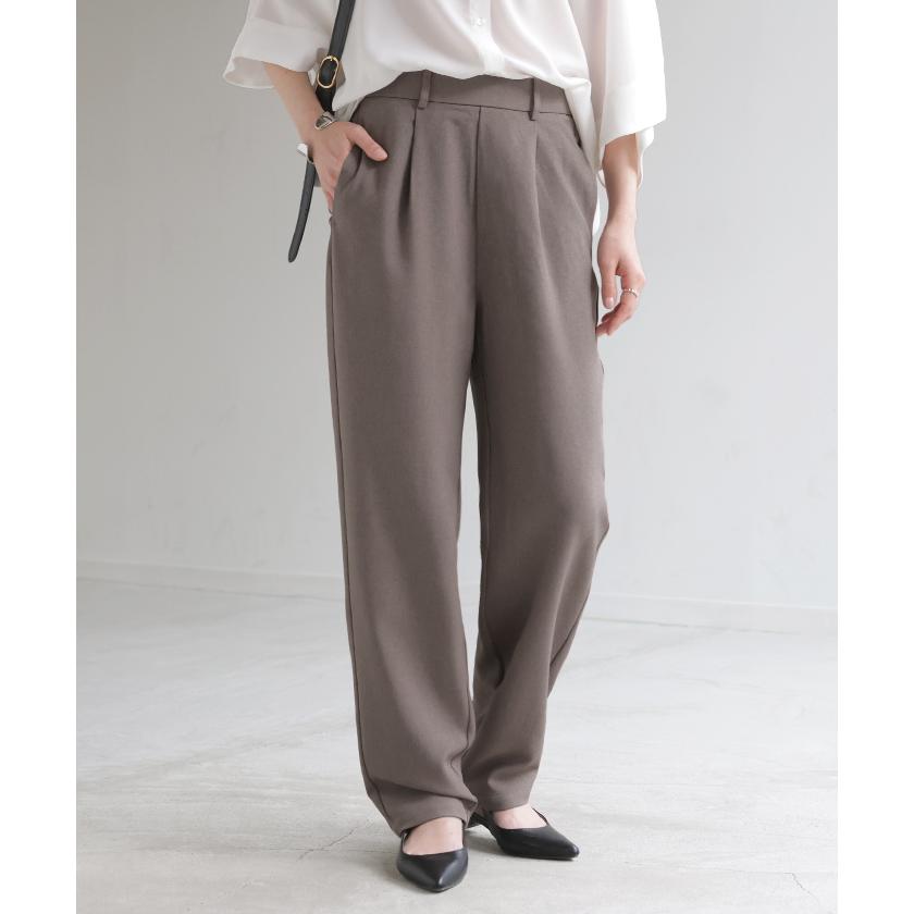 パンツ イージーケア ウール ライク ワイド テーパード タックパンツ レディース タック ワイドパンツ ストレッチ ロング ロングパンツ 体型カバー | HUG.U | 08