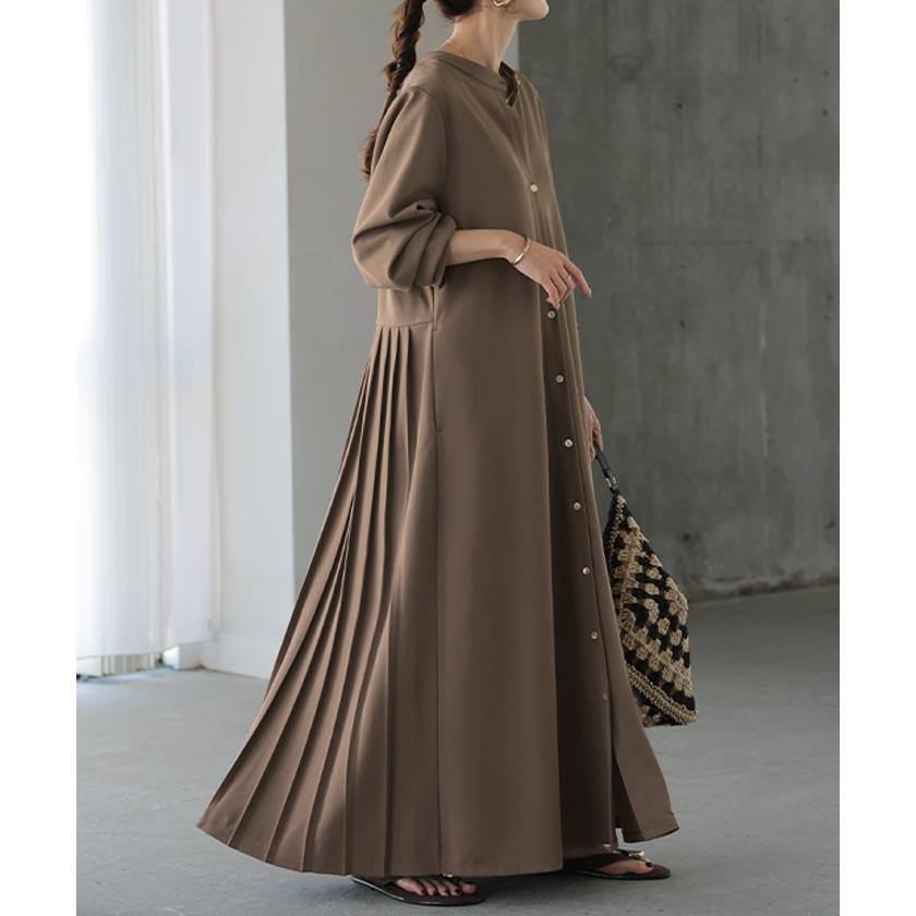 HUG.U（ハグユー） ワンピース プリーツ ノーカラ― レディース ロング