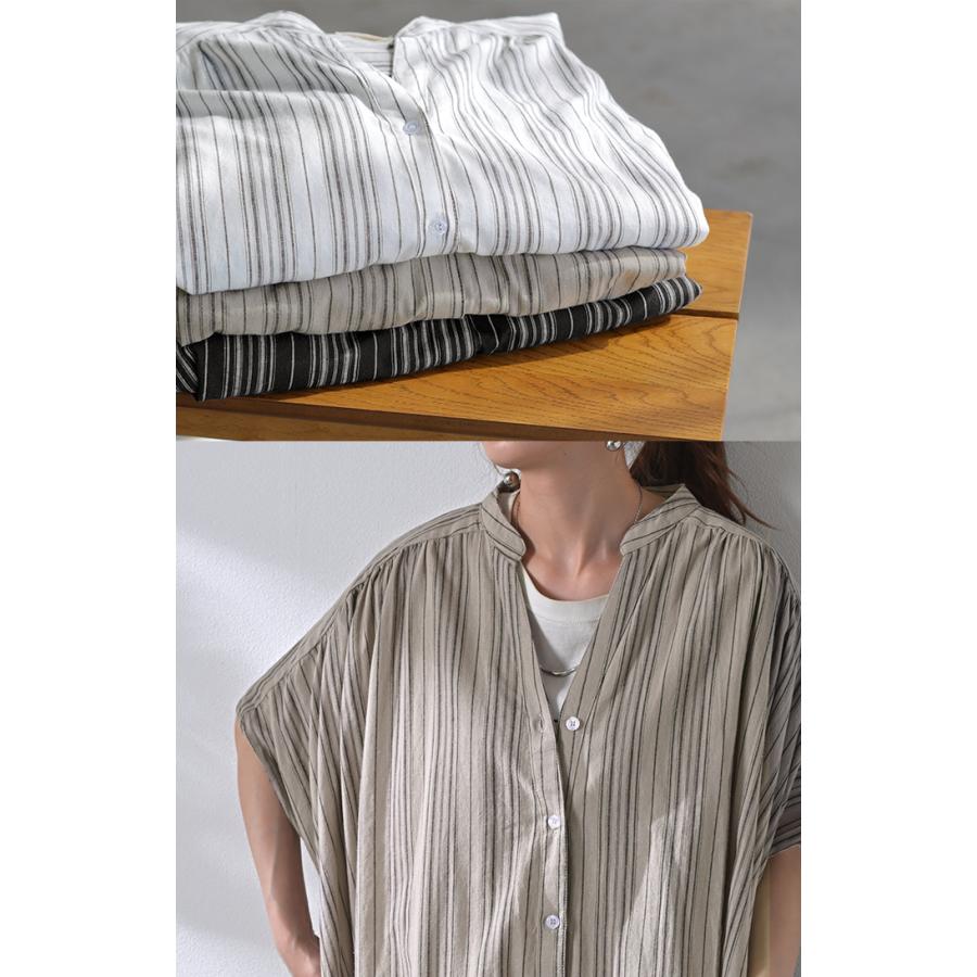 HUG.U（ハグユー） ワンピース ストライプ シャツ リネン 混