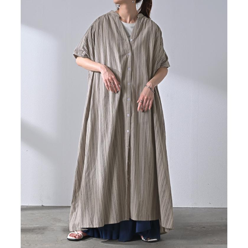 HUG.U（ハグユー） ワンピース ストライプ シャツ リネン 混