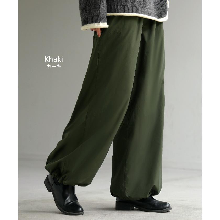 パンツ 裏ボア ナイロン ワイド レディース ワイドパンツ ロング 裏起毛 あったか 撥水 ボトム ストレート ズボン 軽量 ゆったり ハイウエスト ストレッチ | HUG.U | 16