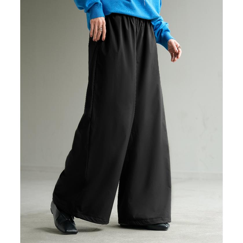 パンツ 裏ボア ナイロン ワイド レディース ワイドパンツ ロング 裏起毛 あったか 撥水 ボトム ストレート ズボン 軽量 ゆったり ハイウエスト ストレッチ | HUG.U | 07