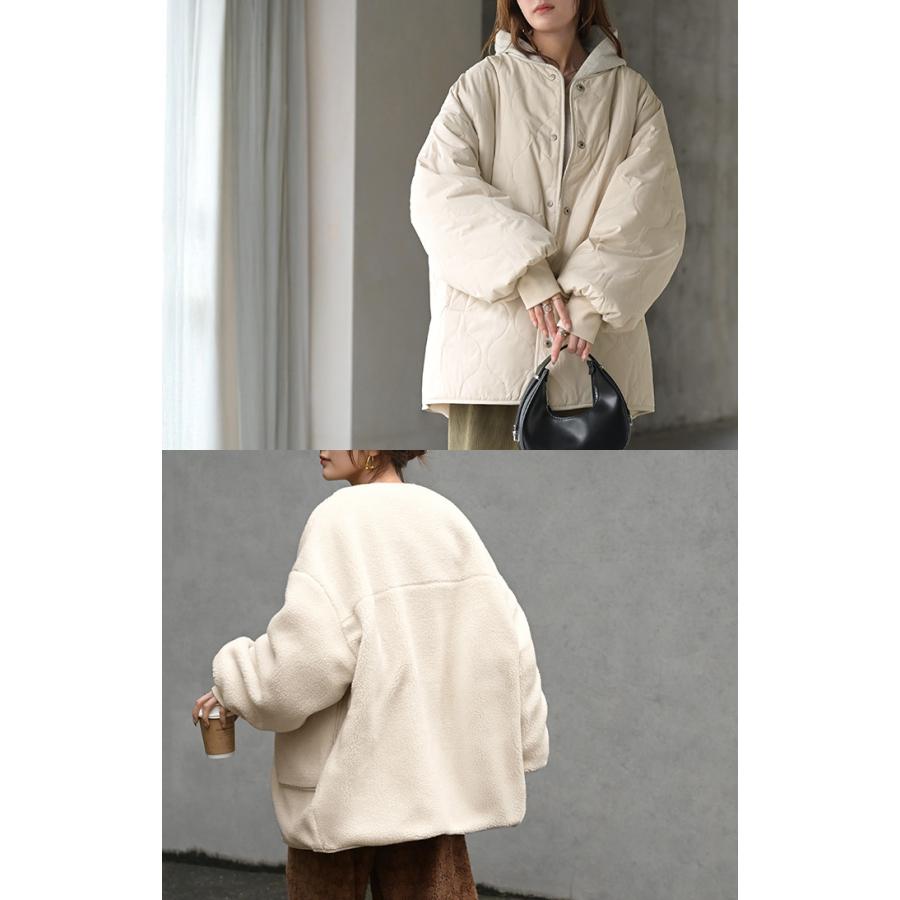アウター リバーシブル ボア キルティング レディース コート ロング 中綿 撥水 ロングコート ボアジャケット ジャケット ブルゾン | HUG.U | 20