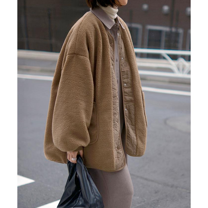 アウター リバーシブル ボア キルティング レディース コート ロング 中綿 撥水 ロングコート ボアジャケット ジャケット ブルゾン | HUG.U | 10