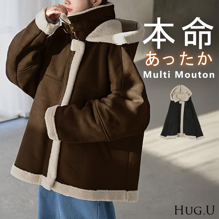 HUG.U コート フェイク ムートン レディース アウター ムートンコート