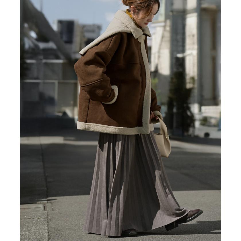 コート フェイク ムートン レディース アウター ムートンコート ボア フェイクスエード 裏起毛 ロング 羽織 ジャケット ブルゾン オーバー ハイネック | HUG.U | 15