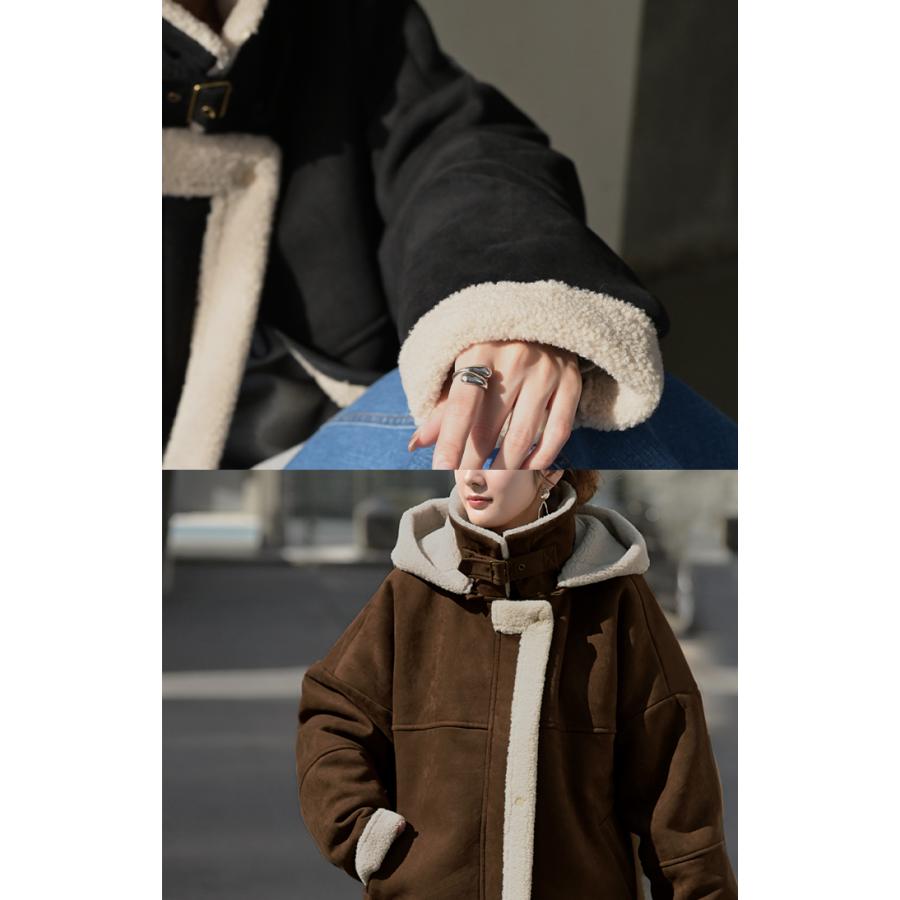 コート フェイク ムートン レディース アウター ムートンコート ボア フェイクスエード 裏起毛 ロング 羽織 ジャケット ブルゾン オーバー ハイネック | HUG.U | 17