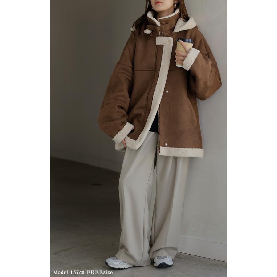 コート フェイク ムートン レディース アウター ムートンコート ボア フェイクスエード 裏起毛 ロング 羽織 ジャケット ブルゾン オーバー ハイネック | HUG.U | 04