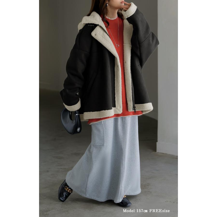 コート フェイク ムートン レディース アウター ムートンコート ボア フェイクスエード 裏起毛 ロング 羽織 ジャケット ブルゾン オーバー ハイネック | HUG.U | 07